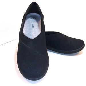 Clarks CloudSteppers Walking Shoe Black Flat Slip On Comfort Cushion size 10